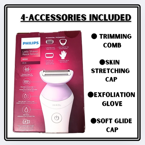 š„NIB / PHILIPS 6000 / LADIES WET & DRY SHAVER / 4 ACCESSORIES - Picture 2 of 10